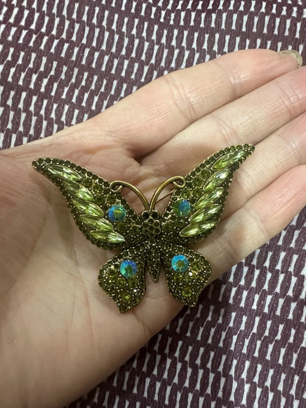 Green Crystal Butterfly Brooch Pin